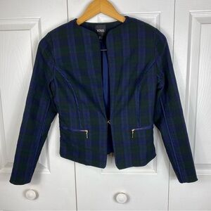 XOXO Women's Plaid Jacket - Navy and Green